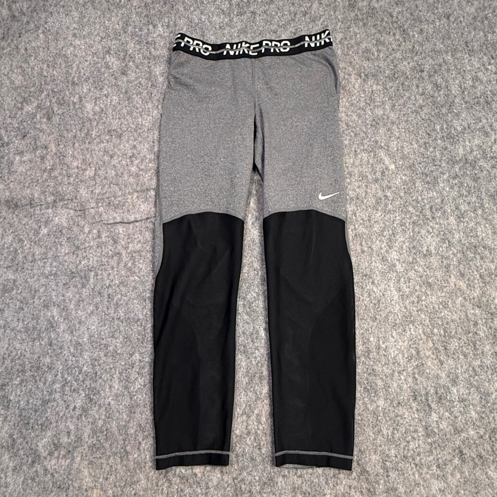 Nike Pro Dri-FIT Womens Leggings Gray Black Colorblock‎ Mesh Tights Small